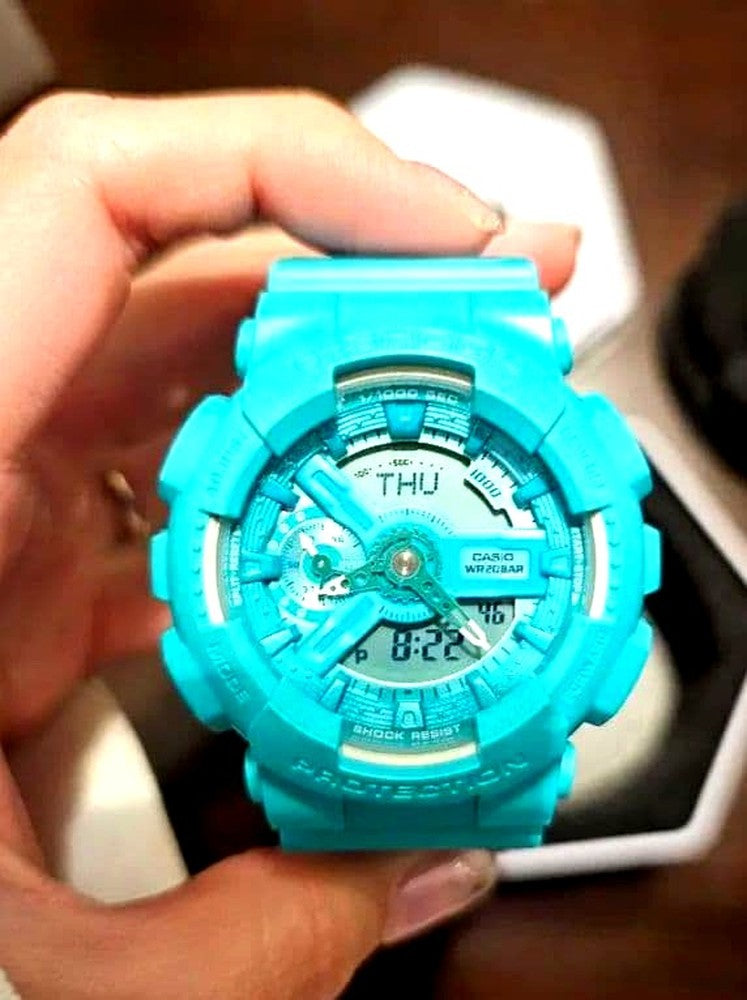 Casio digital watch with turquoise color and silicone band, multifunctional with digital display