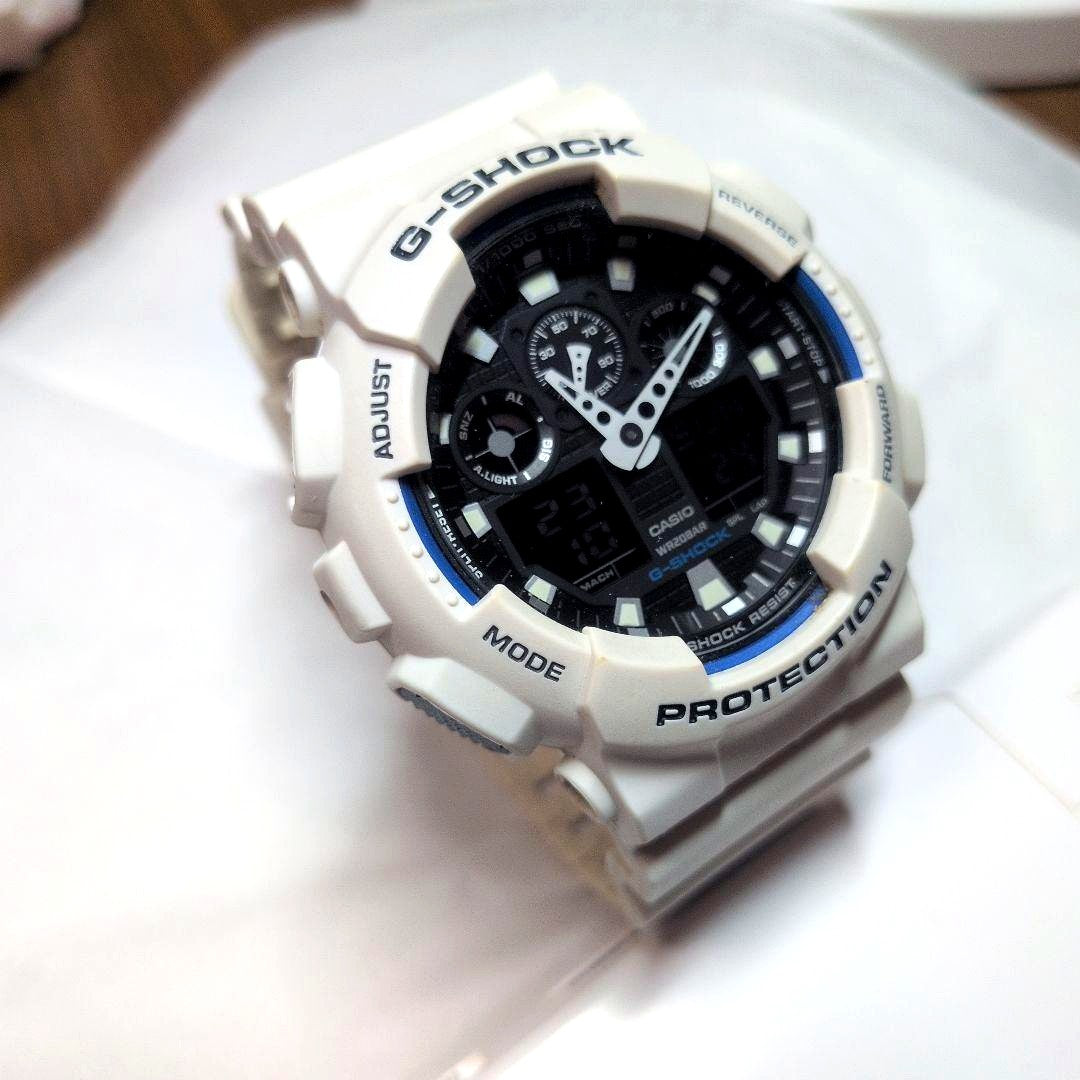 Casio G-Shock GA-100B 5081*JA white digital and analog wristwatch with stopwatch and timer functions