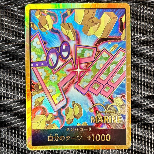 One Piece Monkey D. Luffy OP05 Gold Don trading card in sleeve, Japan import, used condition