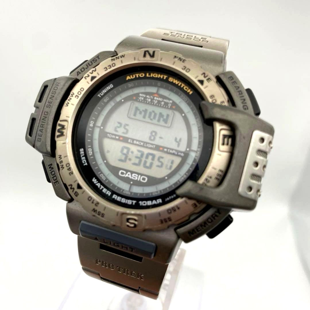 Casio Pro Trek Digital Wristwatch PRT-420 silver color with minor scratches and scuffs