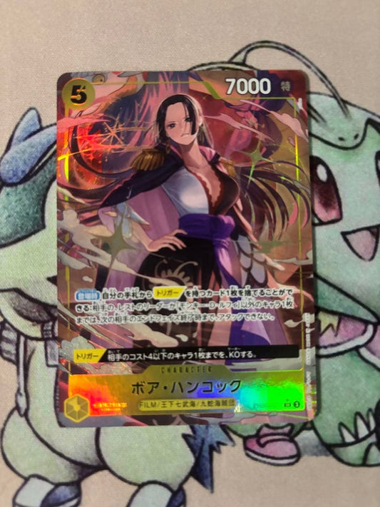 One Piece Boa Hancock SR Parallel trading card PRB02-017 in protective sleeve from Japan