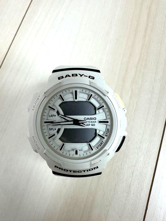 Casio Baby-G white digital wristwatch with a white band, digital display, Japan import, used condition