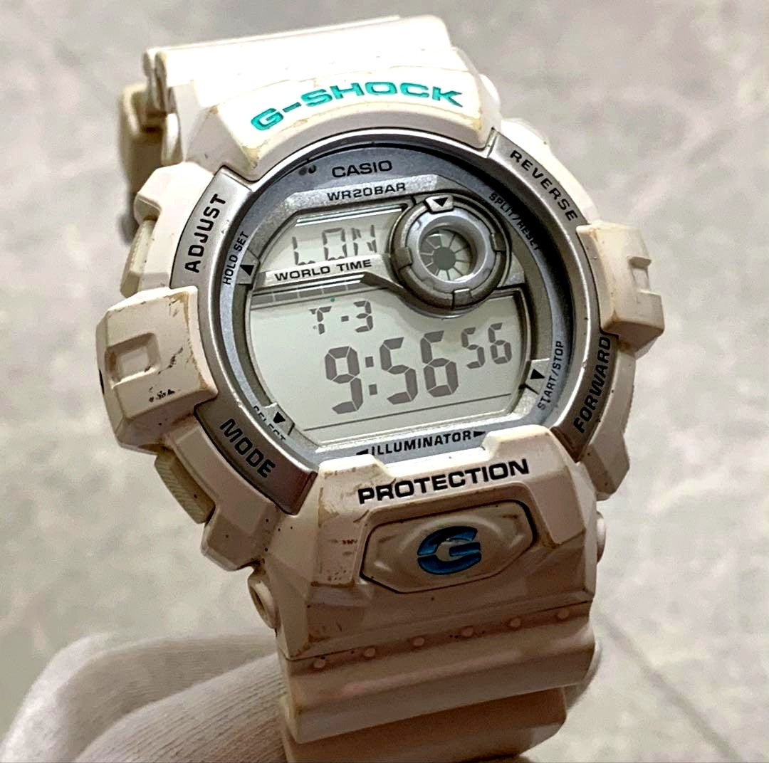 White Casio G-Shock G-8900A digital wristwatch with LED backlight and world time display