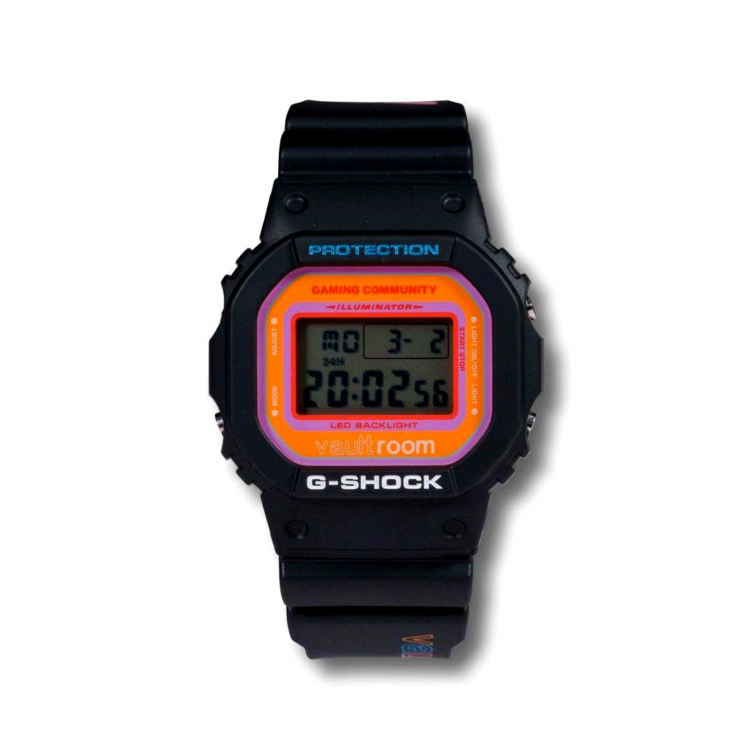 Vaultroom x Casio G-Shock DW-5600VR26-1JR black digital watch on white background