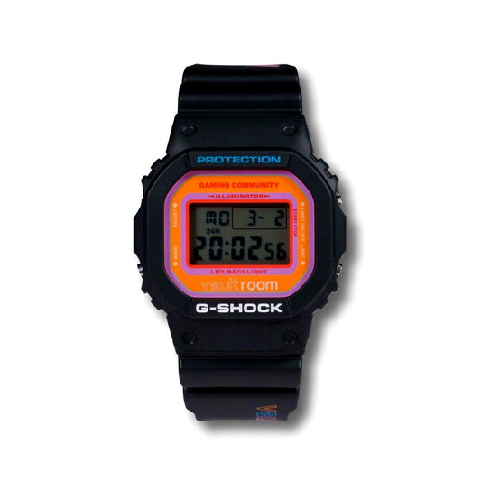 Vaultroom x Casio G-Shock DW-5600VR26-1JR black digital watch on white background