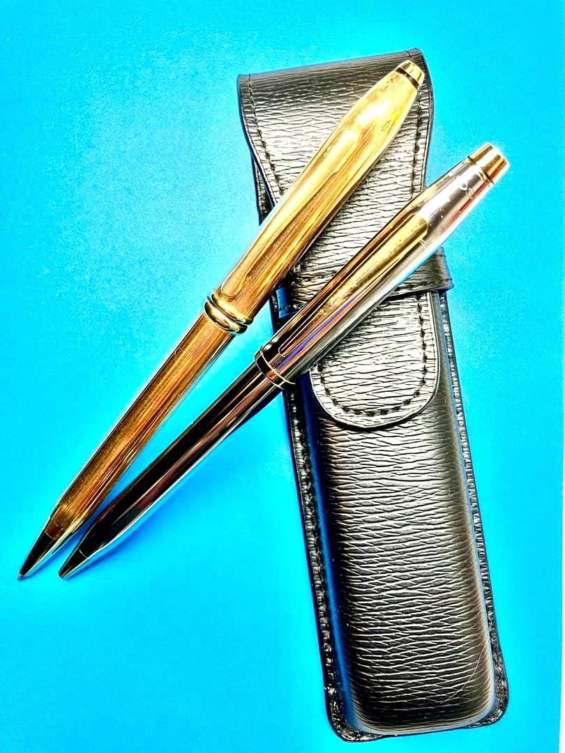 Cross Townsend Gold Silver Two-Tone Ballpoint Pen by US Cross with Leather Case