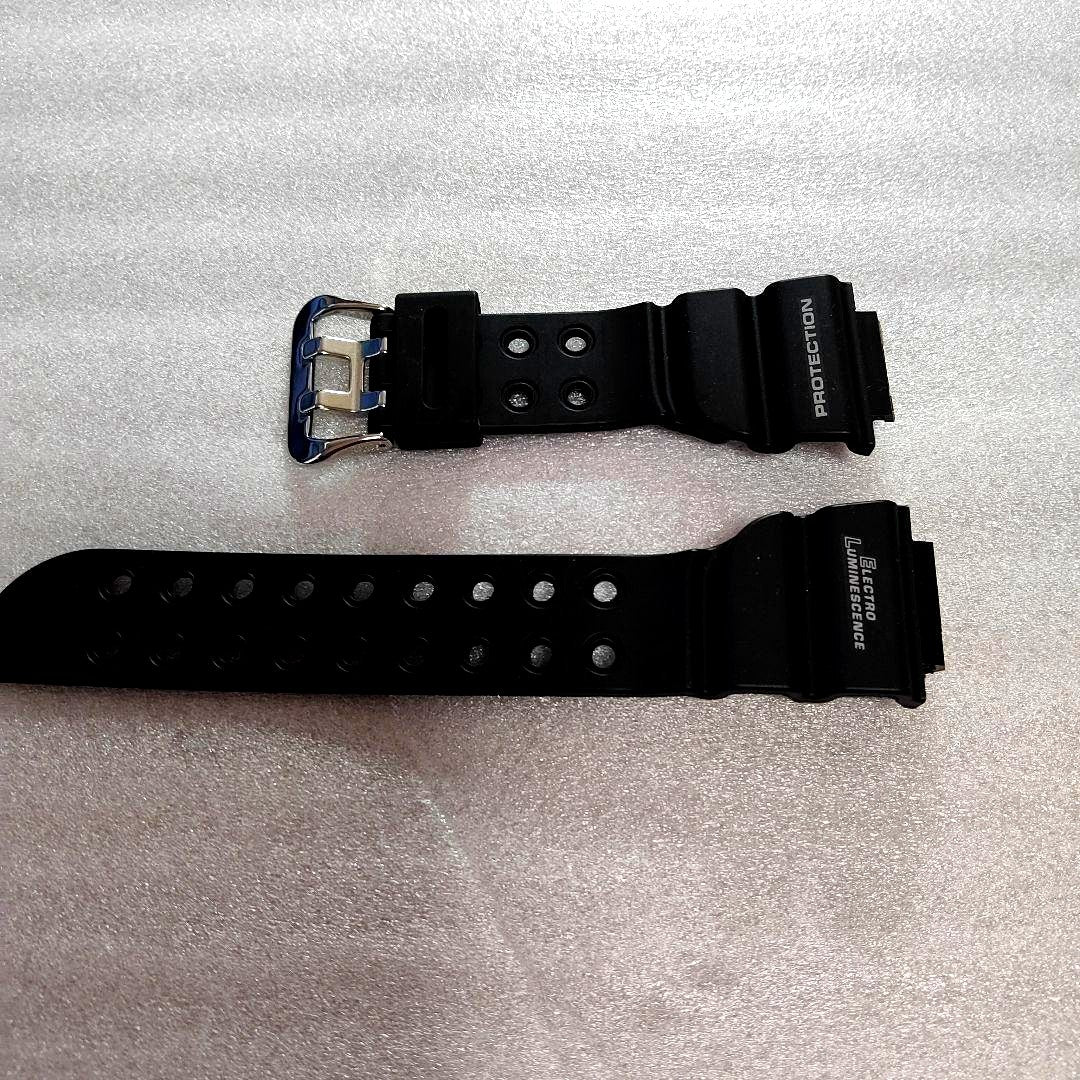 Black Casio G-Shock Frogman DW-8200-BK watch band replacement with silver buckle and protection logo