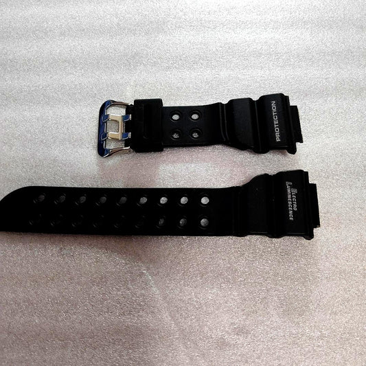 Black Casio G-Shock Frogman DW-8200-BK watch band replacement with silver buckle and protection logo