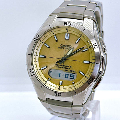 Casio Wave Ceptor WVA-M640 gold and silver analog-digital solar radio-controlled wristwatch