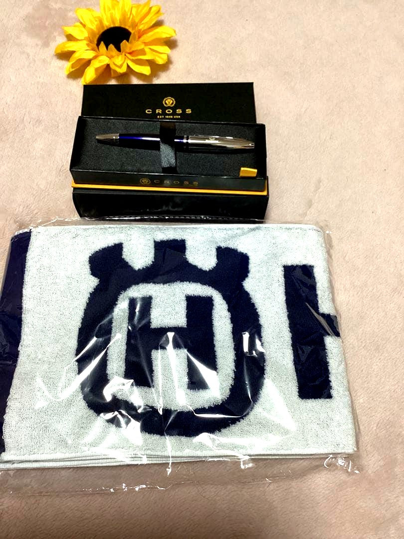 Limited edition Husqvarna Cross ballpoint pen in navy and silver with Husqvarna logo scarf in navy and white