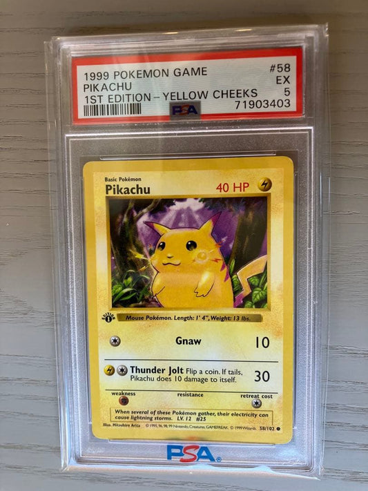 1999 Bandai Pokemon Pikachu 1st Edition PSA5 card from Generation 1 Pocket Monsters Card Game
