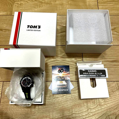Casio Edifice TOMS Collaboration Limited Edition wristwatch model EFS-S641TMS-1ADR with black dial and stainless steel band