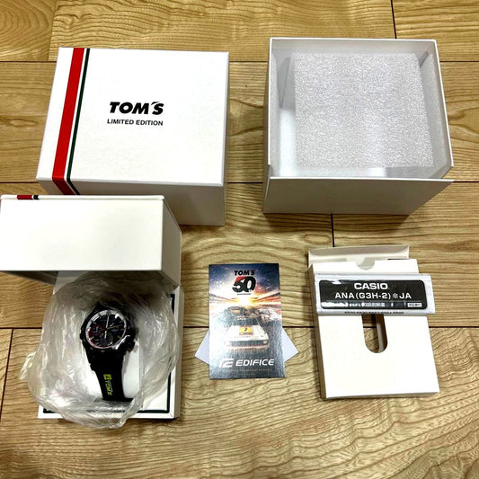 Casio Edifice TOMS Collaboration Limited Edition wristwatch model EFS-S641TMS-1ADR with black dial and stainless steel band