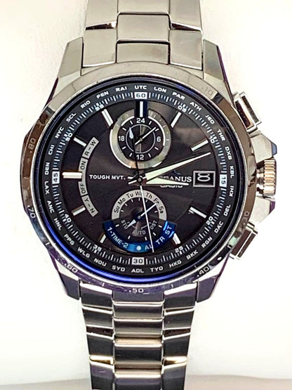 Casio Oceanus OCW-T1000 titanium radio solar watch with black dial and chronograph features