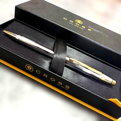 Cross Classic Century Medalist Ballpoint Pen - Silver with Gold Trim, Chrome Plate — Japan Import