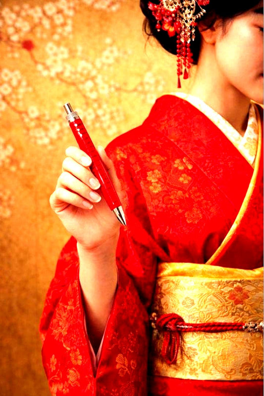 Yamada Wooden Pen with Lacquer Finish in Red Hishihana Authentic Japanese Craftsmanship