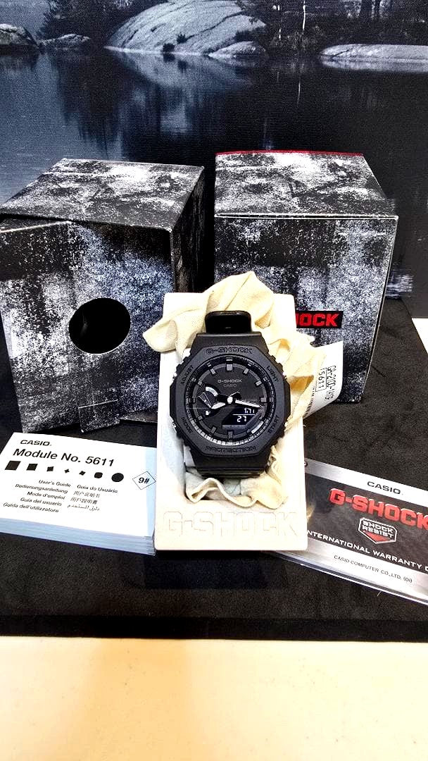 Casio G-Shock GMA-S2100-1ADR watch with all black design, black dial, and black band