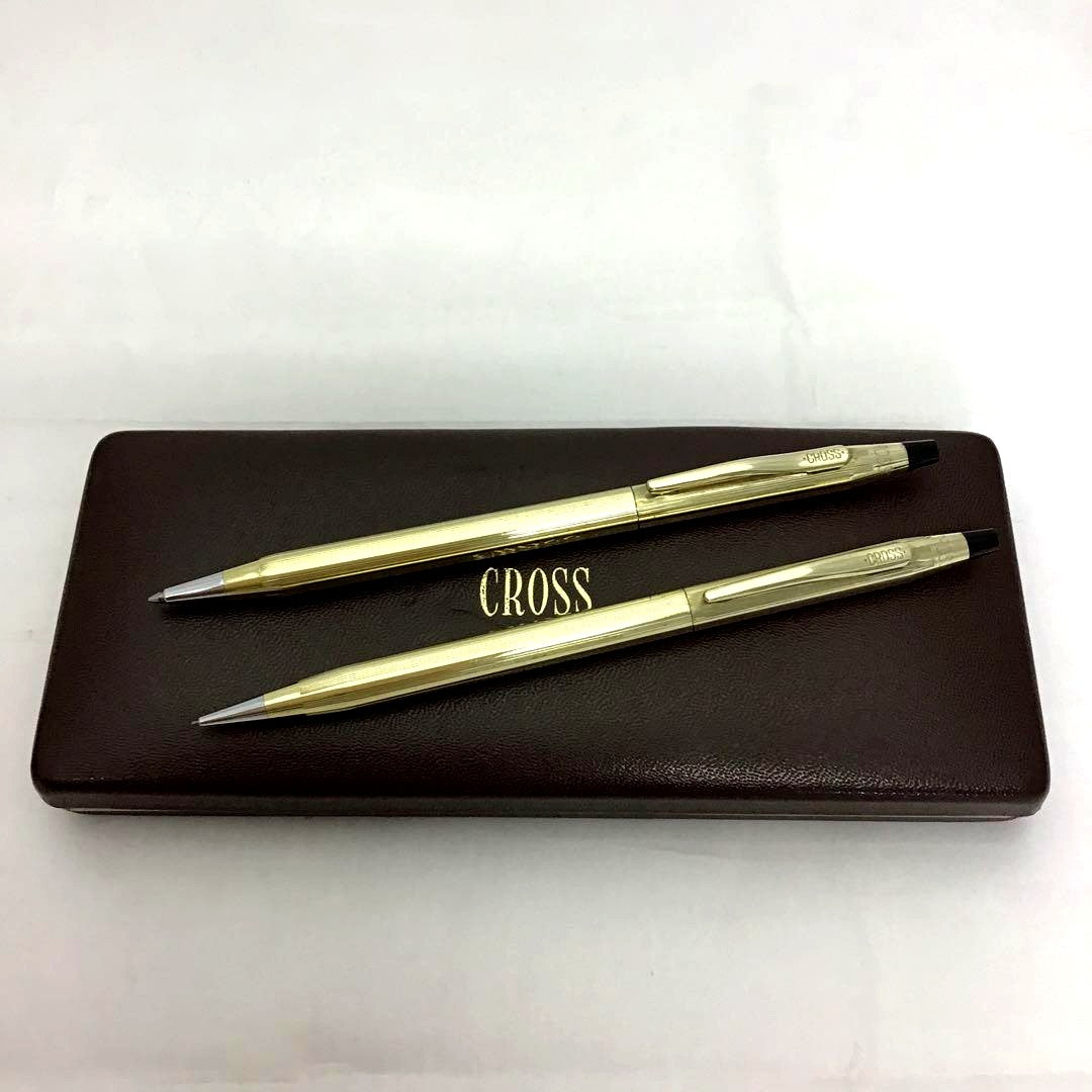 Cross Classic Century 10K Gold Plated Ballpoint Pen and Mechanical Pencil Set - USA Vintage with Case