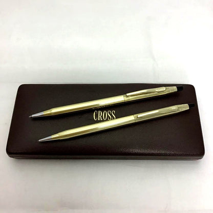 Cross Classic Century 10K Gold Plated Ballpoint Pen and Mechanical Pencil Set - USA Vintage with Case