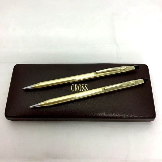 Cross Classic Century 10K gold plated ballpoint pen and 0.5mm mechanical pencil set with striped pattern and case