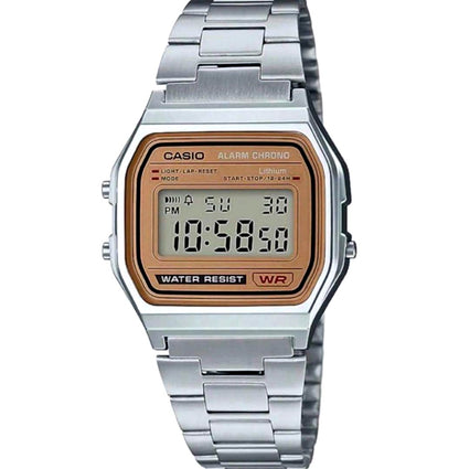 Casio A158WEA-9JH digital watch with gold-tone stainless steel band, authentic Japan import, new condition