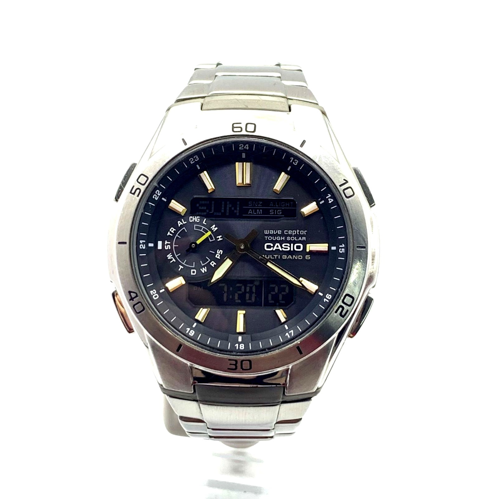 Casio WVA-M650 digital analog combination watch with black dial and stainless steel band