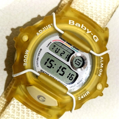 Casio Baby-G BG-340 digital watch in green and white with digital display and Japan import label