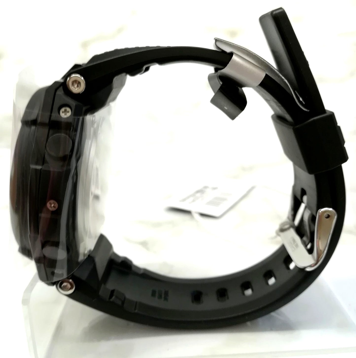 Casio G-Shock GST-W300G-1A1JF watch with black hard resin band and inorganic glass, front view