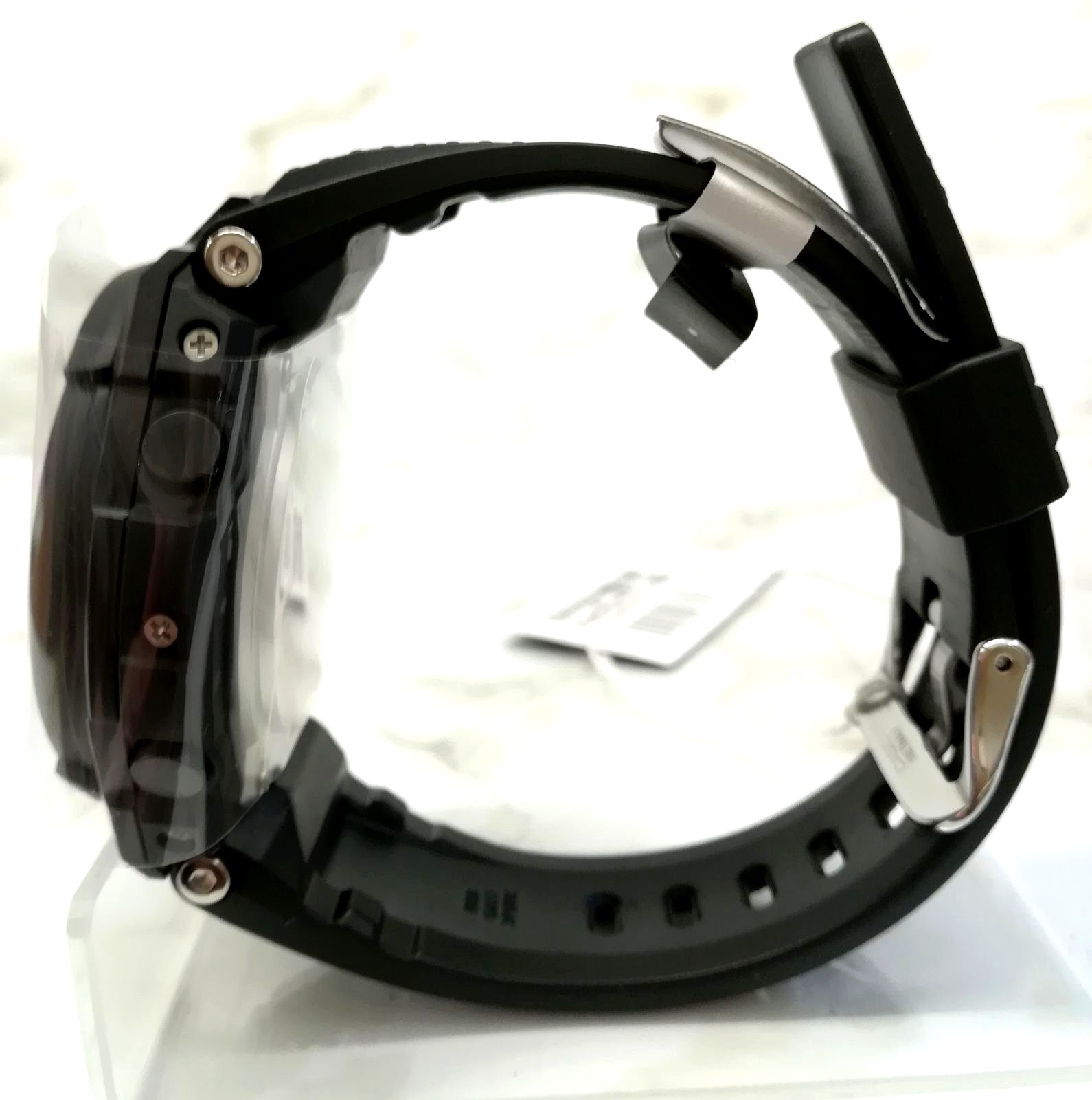 Casio G-Shock GST-W300G-1A1JF watch with black hard resin band and inorganic glass, front view