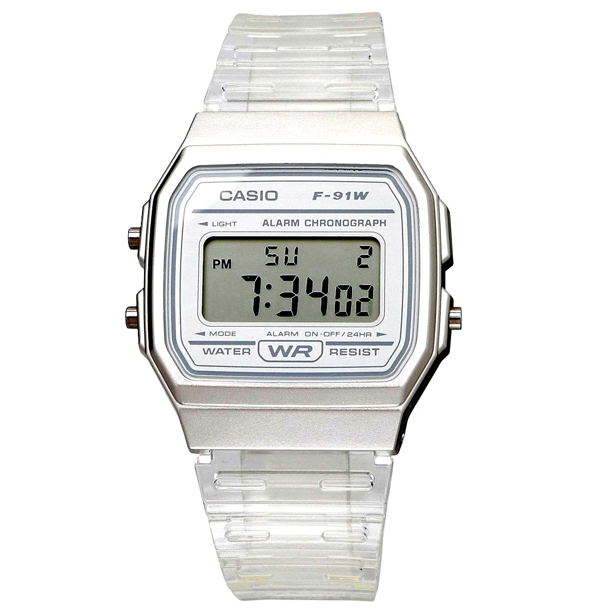 Casio F-91WS-7 digital quartz wristwatch with white dial and white resin band