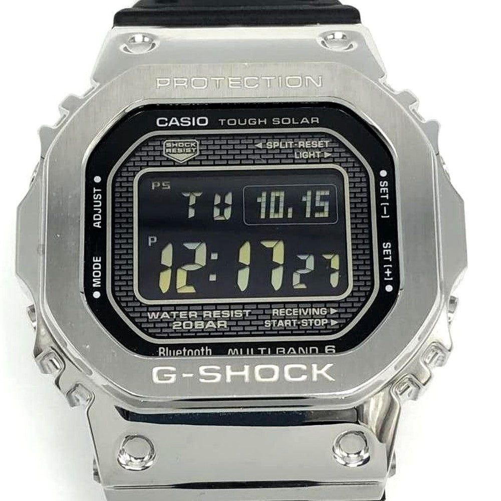 Casio G-Shock GMW-B5000 black silver watch with adjustable band shown from front view