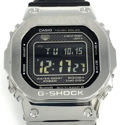 Casio G-Shock GMW-B5000 black silver watch with adjustable band shown from front view