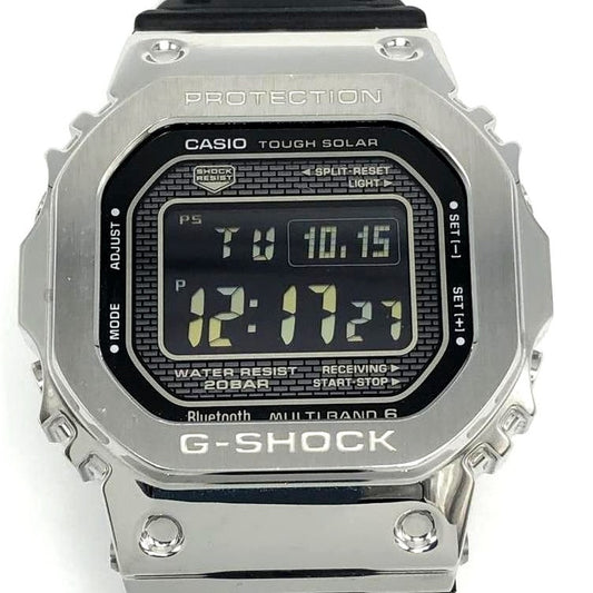 Casio G-Shock GMW-B5000 black silver watch with adjustable band shown from front view