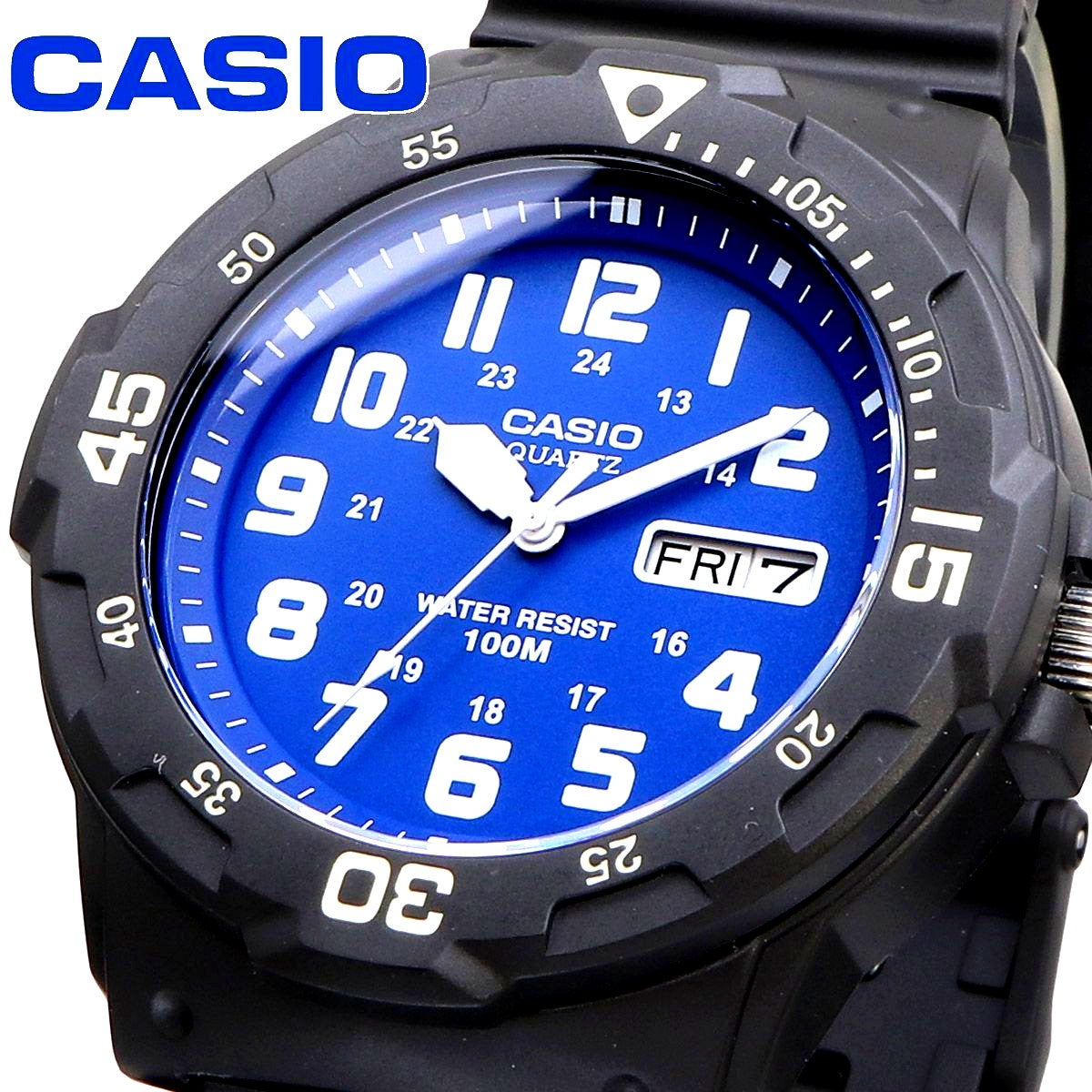 Casio MRW-200H-2B2V men's navy blue analog quartz watch with resin band and waterproof 10 ATM