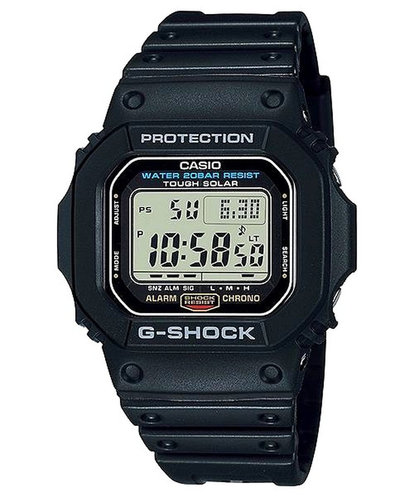 Casio G-Shock G-5600UE-1JF digital tough solar watch with square black design and durable shock resistant case