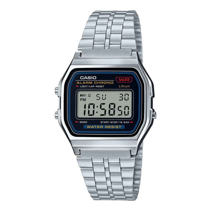 Casio Standard Digital Watch A159WA-N1JH with metal band showing LED display and sleek design
