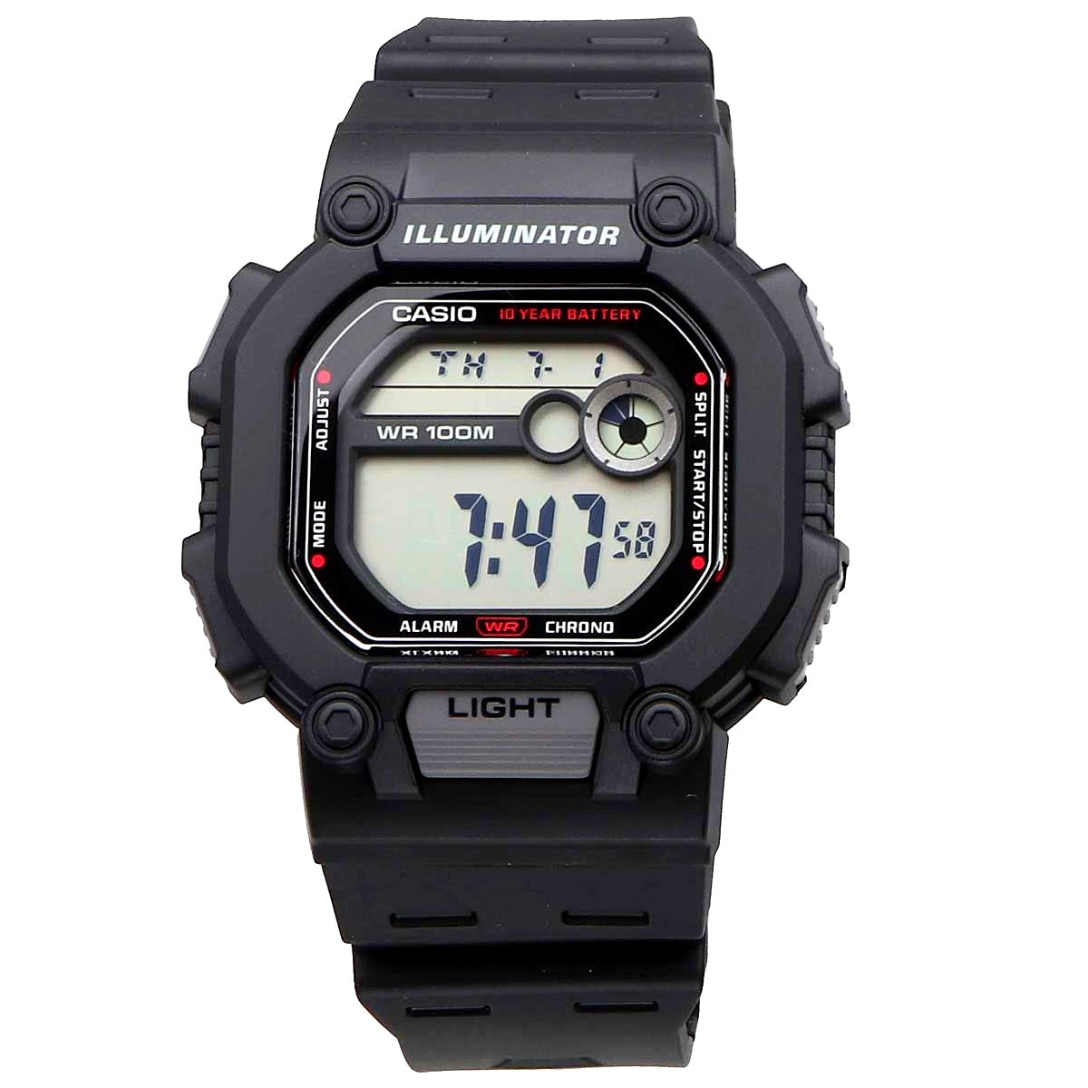 Casio W-737H-1AV square digital watch with black resin band and dual time display