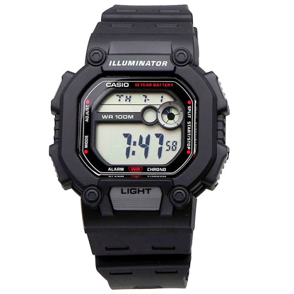 Casio W-737H-1AV square digital watch with black resin band and dual time display