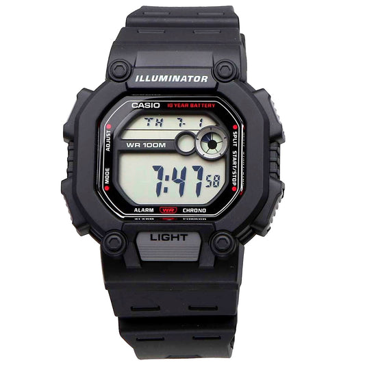 Casio W-737H-1AV square digital watch with black resin band and dual time display
