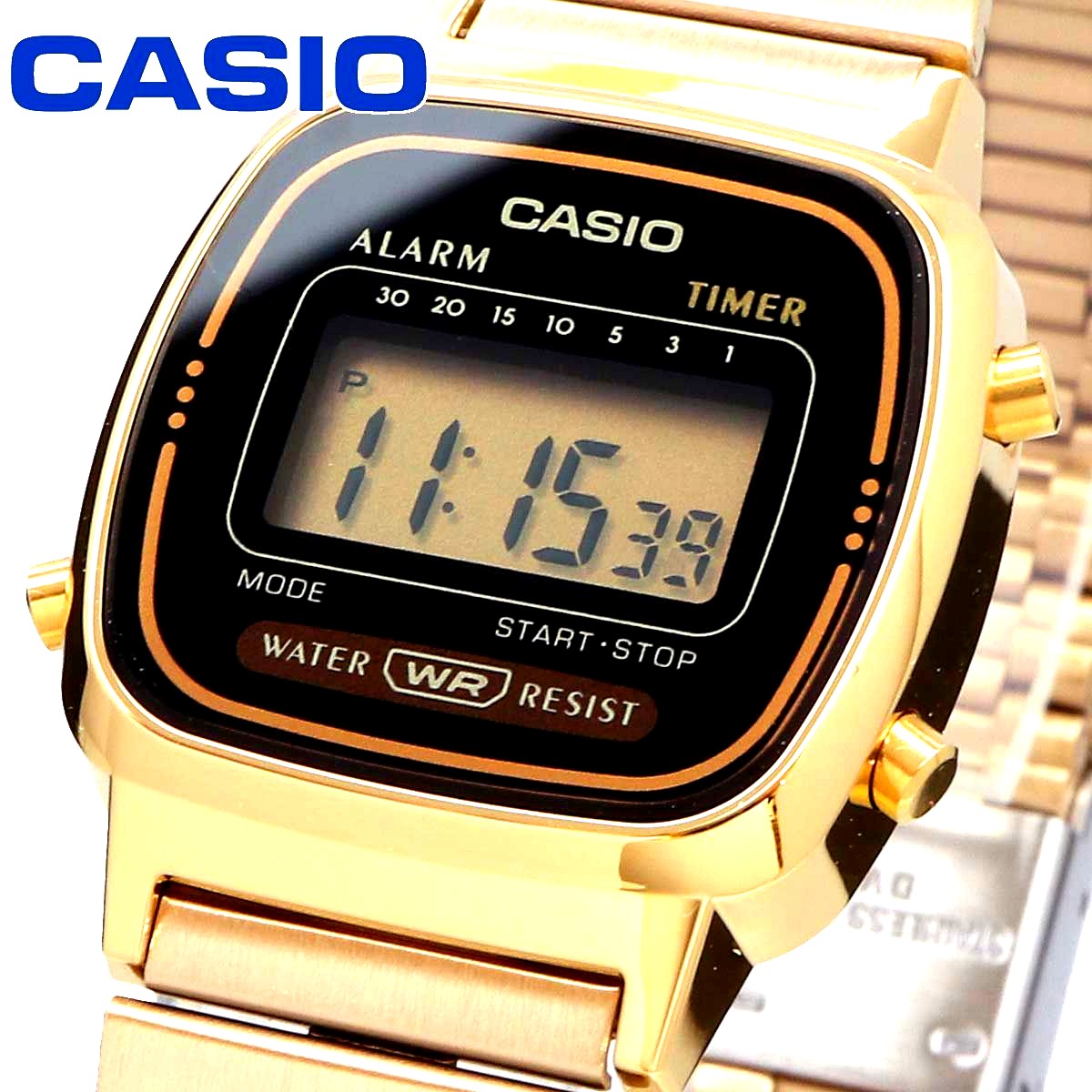 Casio LA670WGA-1 quartz watch with resin case and stainless steel band from Japan import