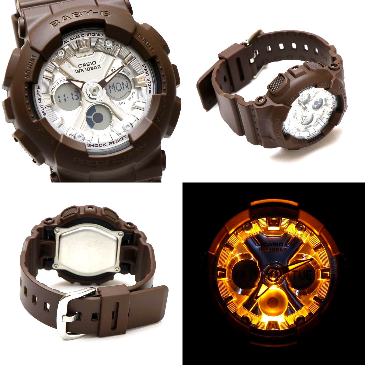 Casio Baby-G BA-130SW-5A women's brown resin digital and analog watch with silver accents