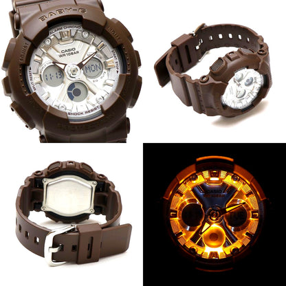 Casio Baby-G BA-130SW-5A women's brown resin digital and analog watch with silver accents