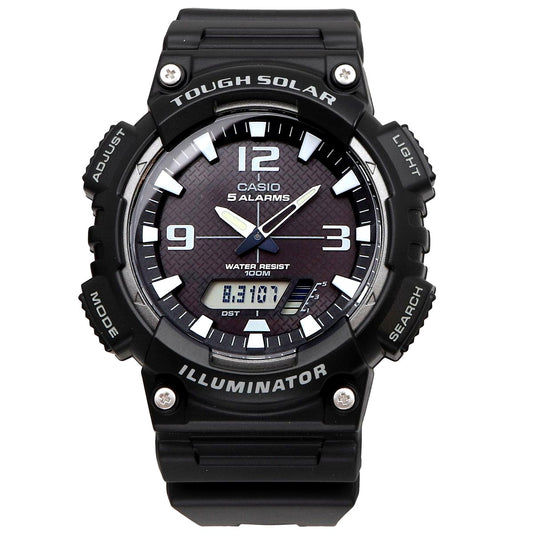Casio AQ-S810W-1AV solar powered black resin case watch with world time and LED backlight