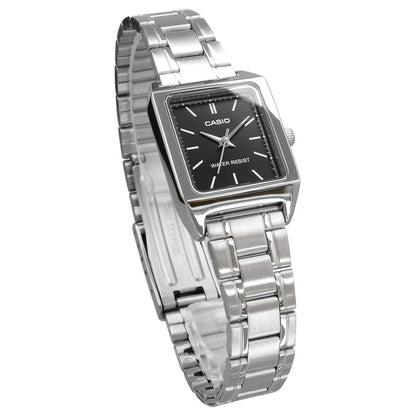Casio Chic Pattern LTP-V007D-1E Watch with Black Dial and Silver Band — Japan Import