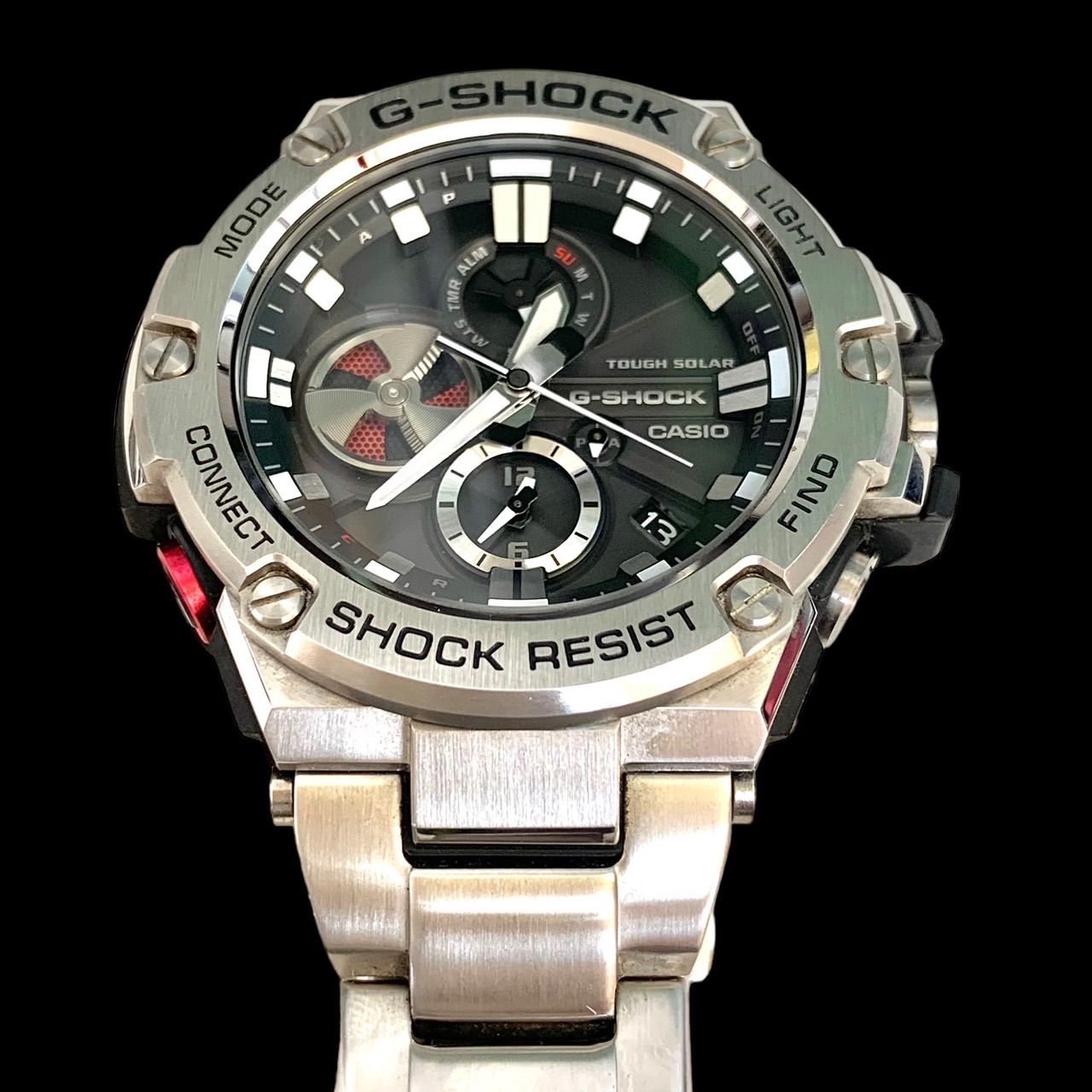 Casio G-Shock G-Steel GST-B100 men's silver solar chronograph watch with stainless steel band