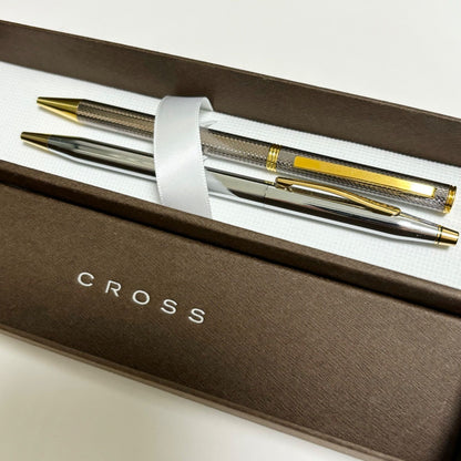 Cross Ballpoint Pen Set Silver and Gold 2 Pieces with One Inked and One Inkless Japan Import